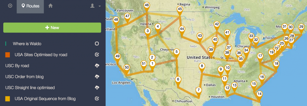 US Historic Sites Route comparison overview