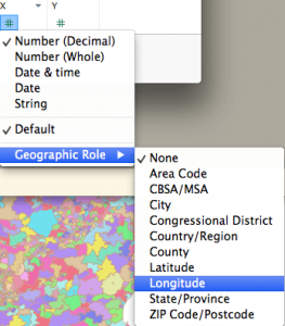 Set the geographic role for X as Longitude
