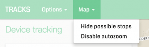 Users can enable or disable auto-zoom and show or hide possible stops on the map.